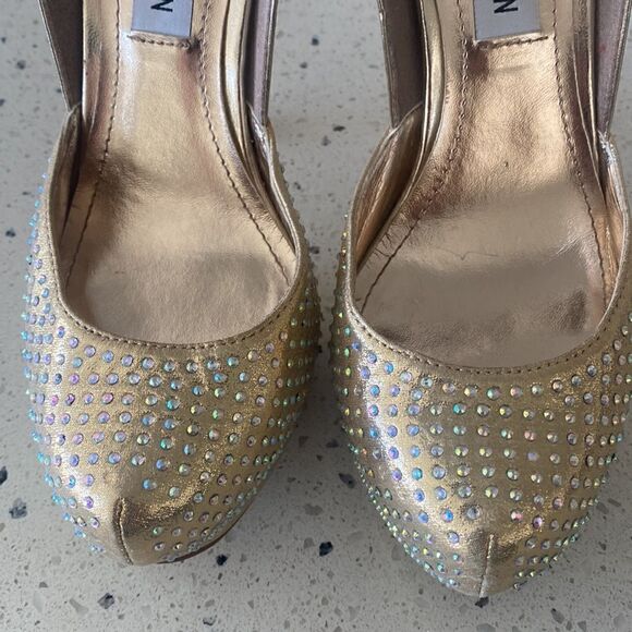 Steve Madden MEA Gold Bling Platform Stiletto Heels Ankle Strap Size Size 6 - Picture 11 of 12